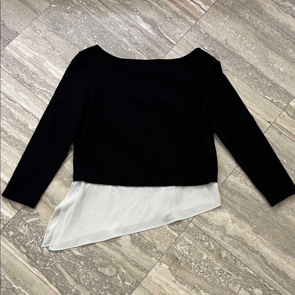 DREW Black Top with White Asymmetrical Hem size small